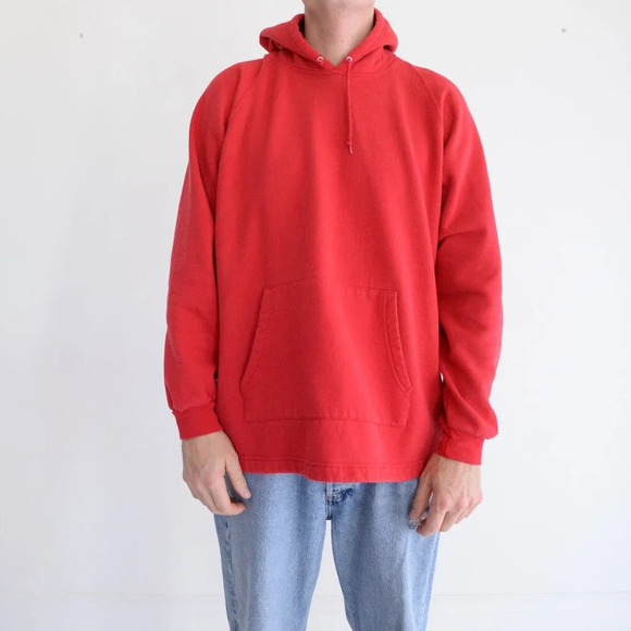 Vintage 90S Lee Authentic Apparel Red Cotton Blend Blank Pull Over Sweatshirt XL - Picture 1 of 10